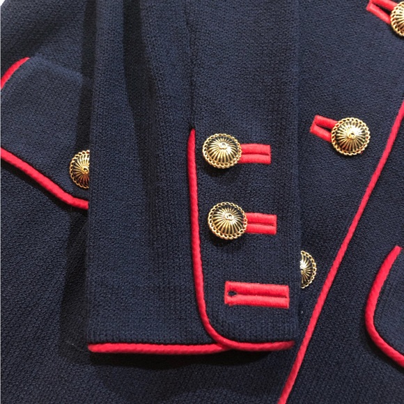 St.John Santana Knit Jacket and Pant Suit Navy Blue, Red Trim Sz 4 Vintage - Picture 4 of 10